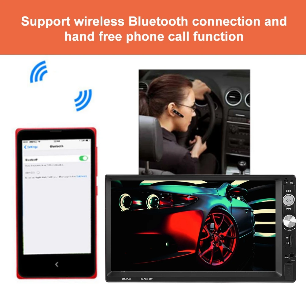7 дюймовый HD Bluetooth двойной Din автомобильный стерео MP5 плеер FM Радио USB AUX 7011B дистанционного Управление автомобильного видеоплеера Универсальный