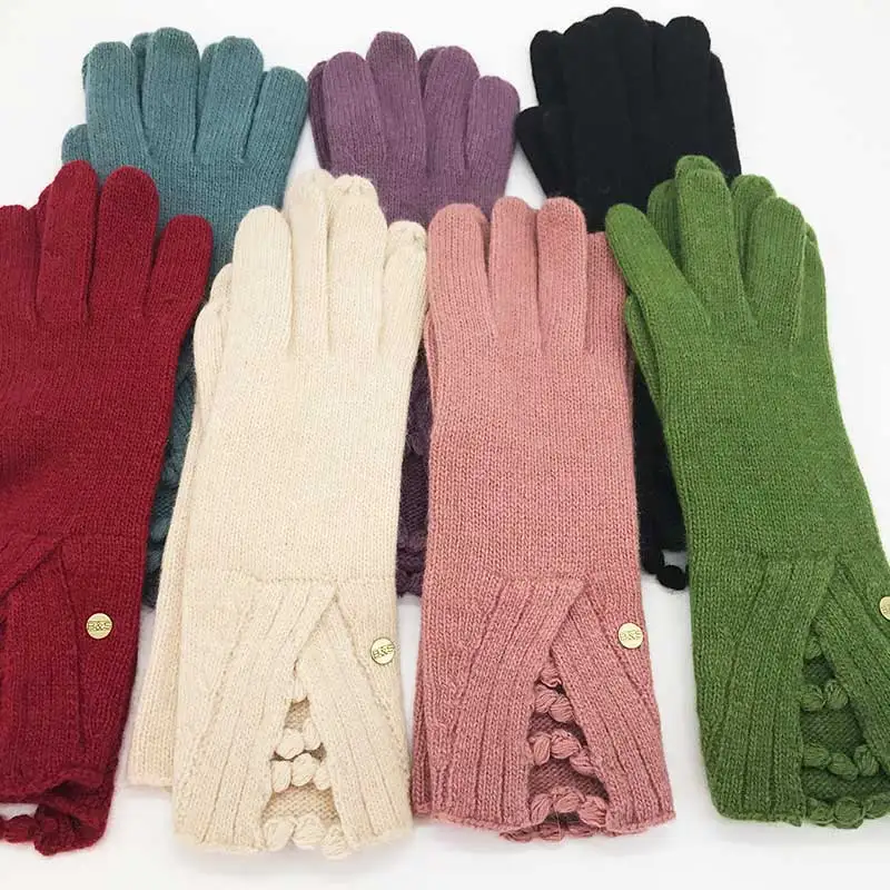 Зимние перчатки женские длинные теплые варежки одноцветные простые напульсники толстые вязаные перчатки разноцветные шерстяные перчатки женские перчатки