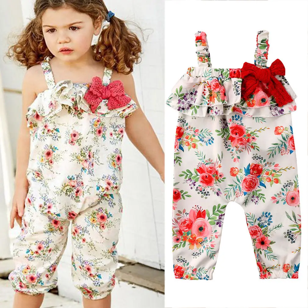 Pudcoco Baby Girls Kids Floral Rompers Playsuit Toddler Girls Jumpsuit