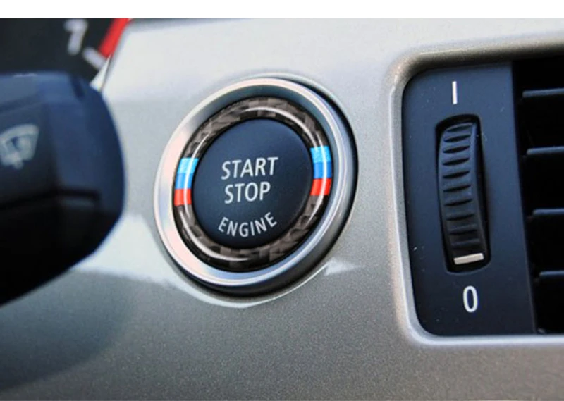 SRXTZM углеродное волокно, автомобильный двигатель, кнопка старта стоп, крышка, M полоса, логотип, ключ, стикеры зажигания для BMW E90 E92 E93 3 серии 320 325i