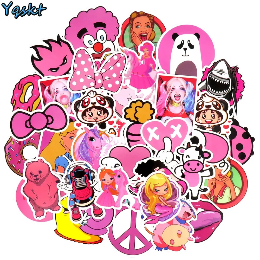 50Pcs Cartoon Pink Girls Stickers DIY Suitcase Laptop Guitar Bicycle Car Deca_ZT 