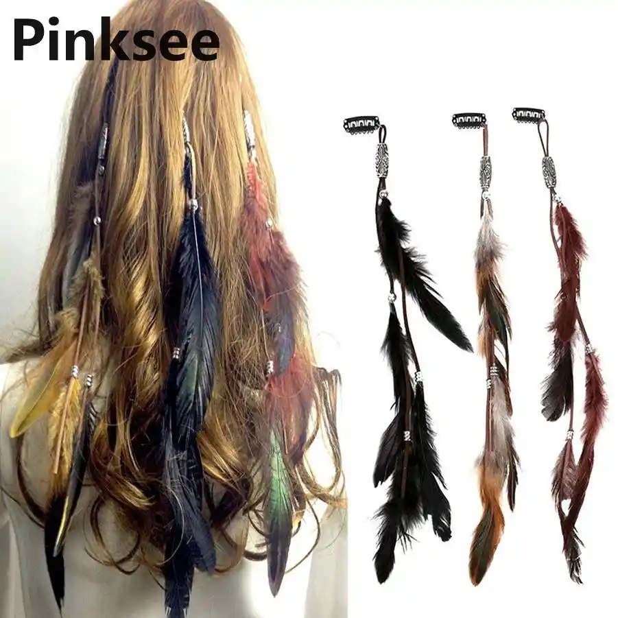 1pc indian festival feather hippie headpiece tassel hair comb clips boho  head band hair accessories decors wholesale