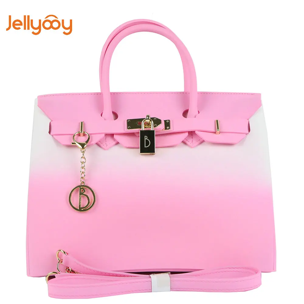 

Jellyooy Beachkins Padlock Flap Cover Luxury Handbags Women Bags Designer Matte Jelly Bags Panelled Color PVC Beach Bag