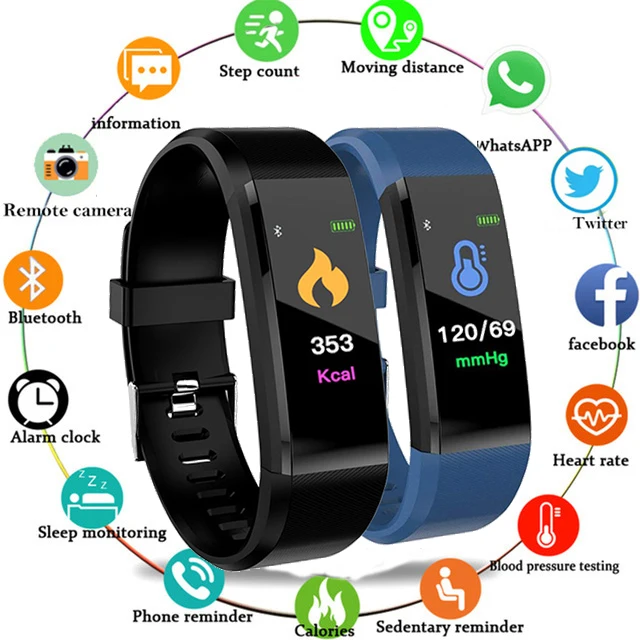 

ID115 PLUS Color Screen Sports Pedometer Smart Bracelet Watch Fitness Running Walking Tracker Heart Rate Pedometer Smart Band m2