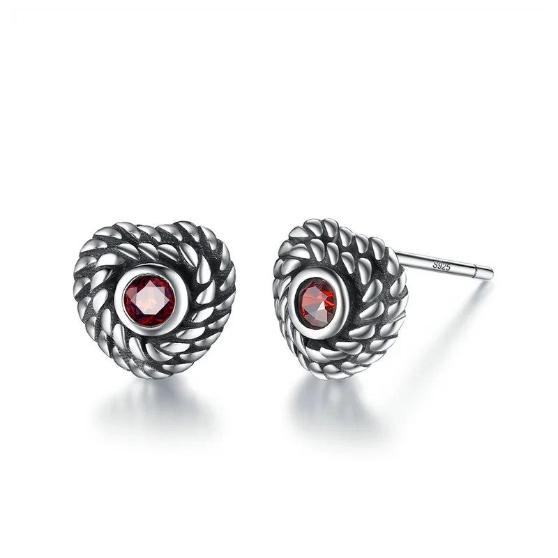 Женские серьги гвоздики из серебра 2019 пробы с красным цирконием|stud earrings|jewelry