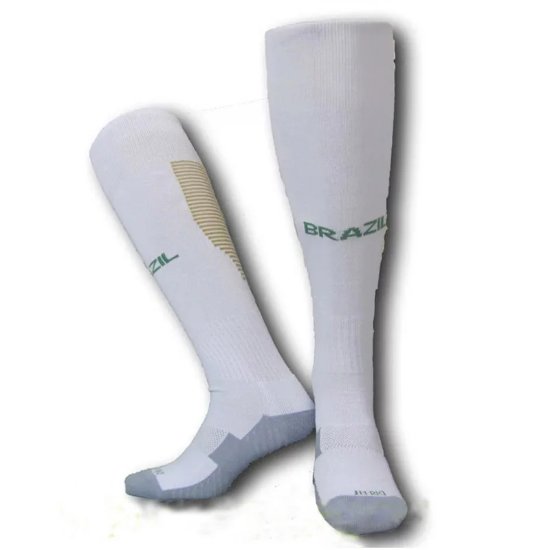 Футбольные носки, футбольные толстые теплые носки сборной Бразилии, Гольфы с длинным шлейфом, спортивные носки для детей и взрослых - Цвет: Белый