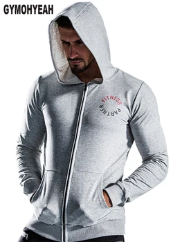 

GYMOHYEAH 2018 Men's Zipper Hoodie Printing Fashion Long Sleeve Mens hoodies Fitness Clothing Bodybuilding Sweatshirts Brand Men