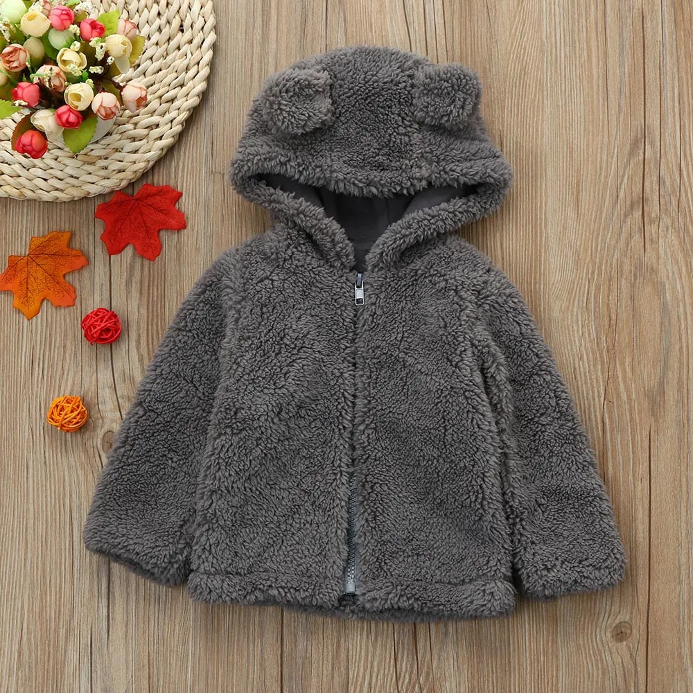 Меховая Толстовка для маленьких мальчиков и девочек, однотонное пальто на молнии, зимнее теплое пальто, куртка, милая плотная одежда, детское пальто