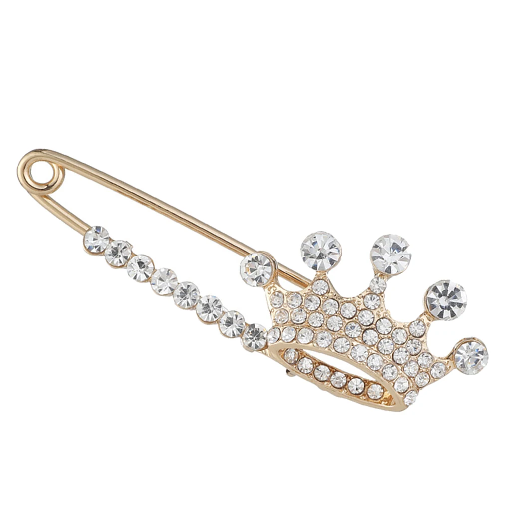 Gold Alloy Metal Charm Crystal Safety Pin brooch Sweater Cardigan Decoration