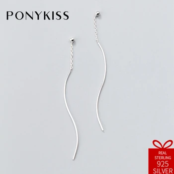 

PONYKISS Trendy S925 Sterling Silver Temperament Wave Sweet Geometric Drop Earrings Women Party Fashion Creative Style Jewelry