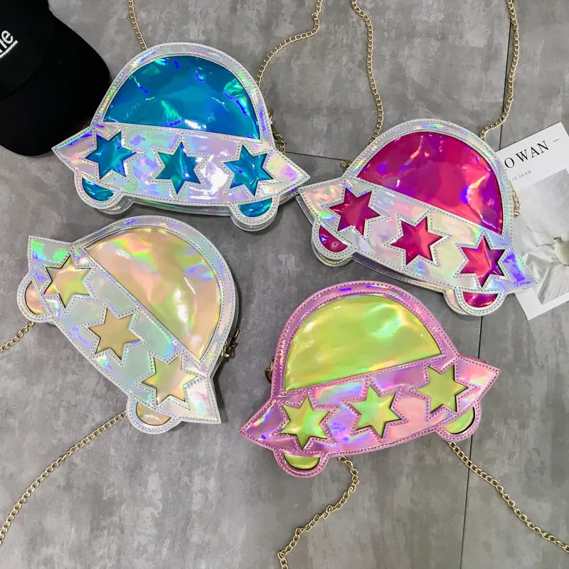 

Summer New Creative Laser Spaceship Slanting Bag European And American Reflective Single Shoulder Bag Women Chain Purse