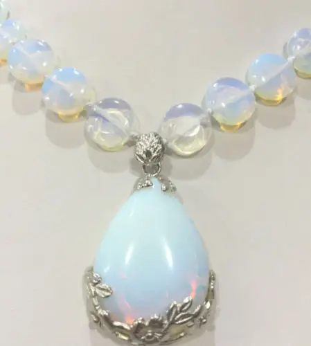 

Hot sale new Style >>>>>Stunning 12mm coin White Moonstone & Opal Pendant Necklace 18 " AAA +++