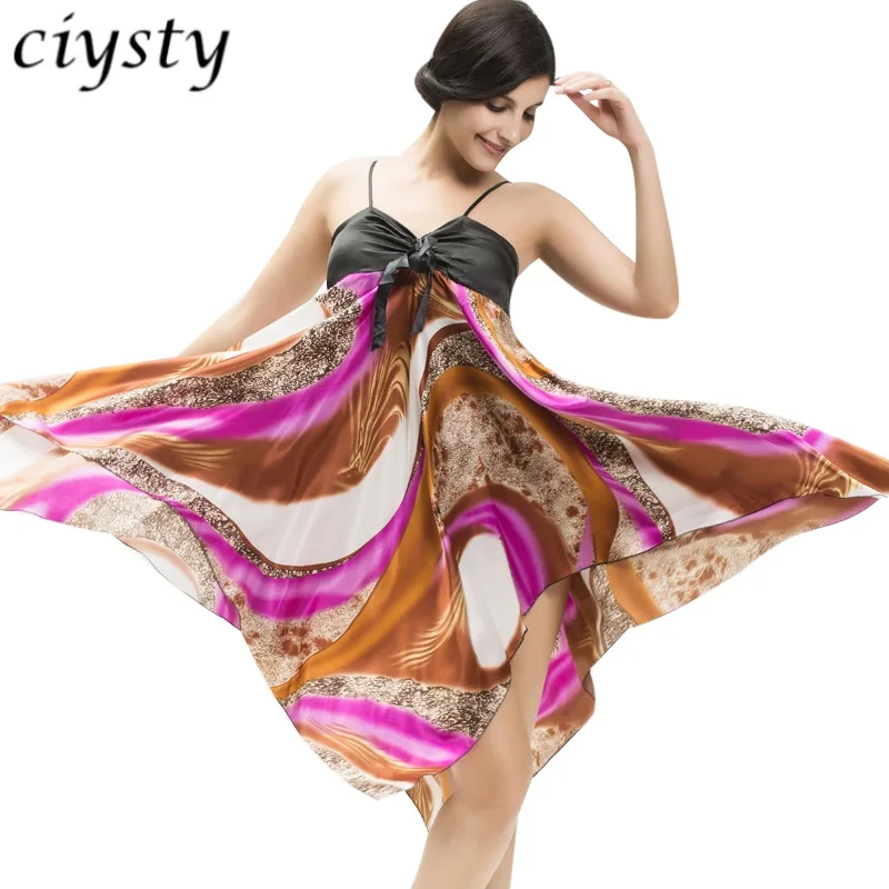Classic Fashion Solid Satin Chiffon Women Nightgown Slinky Nightdress