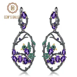 GEM'S BALLET 6.26Ct натуральный аметист серьги ювелирные изделия настоящее 925 пробы серебряные ручной работы серьги-капли в форме птицы для женщин