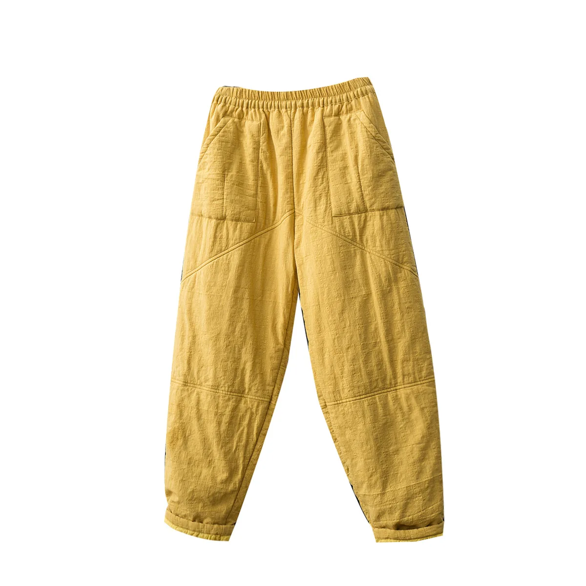 Winter New Cotton Linen Pants Elastic Waist Quilted Padded Harem Pants