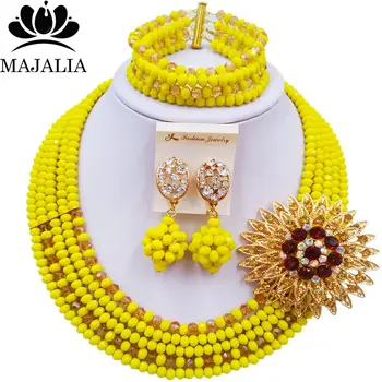 

Majalia Fashion Classic Nigeria Wedding African Beads Jewelry Set Opaque yellow Crystal necklace Bridal Jewelry Sets 5ST0038