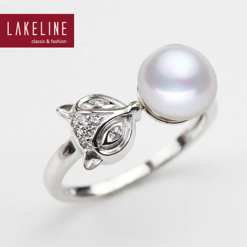 

Fashion pearl rings cubic zirconia Crystal freshwater Pearls Cute Fox ring anniversary gift for her