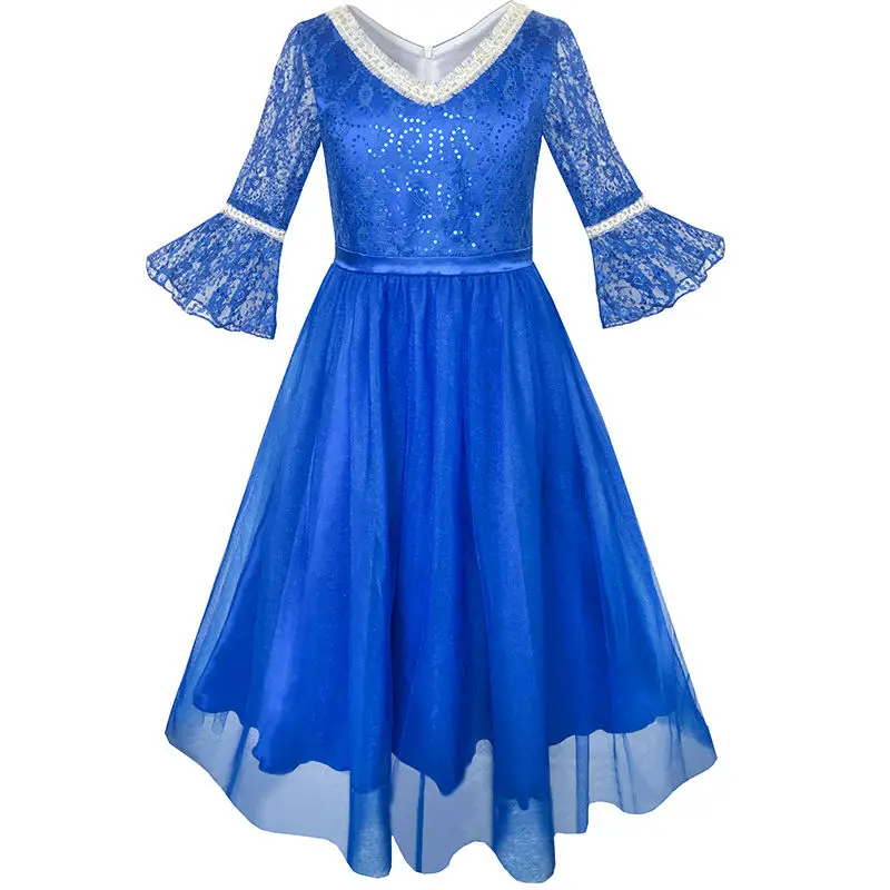 Flower Girl Dress Lace Sequin V-neckline Pageant Wedding 2020 Summer Princess Party Gowns Clothes Size 4-14 Carnival Vestidos | Детская