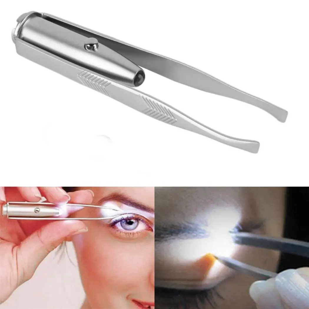 Eyebrow Light Professional Tweezer LED Slanted Silver Button Included