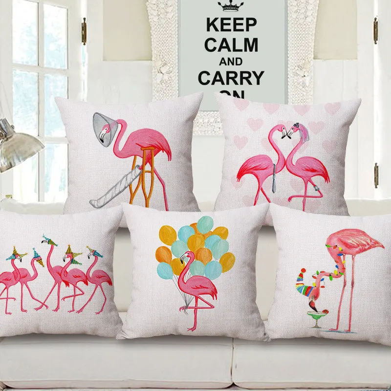 NEW Summer Cushion-Cover Flamingo Birds Soft Pillow Covers Colorful Tropical Plant Cases 45x45cm Bedroom Home Products | Дом и сад