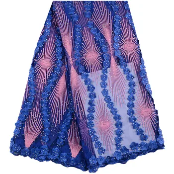 

New designs 2018 Latest African Lace Fabric Blue French Stones Net Lace Fabric/High Quality African Beaded Tulle Fabric 999