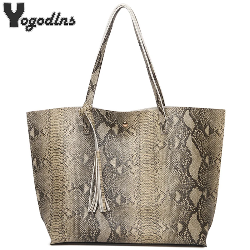 

Female Leather Bags Fashion Snake Pattern Tote Bag Top Quality Leather Handbags Big Size Casual Clutch Shoulder Bag High Quality