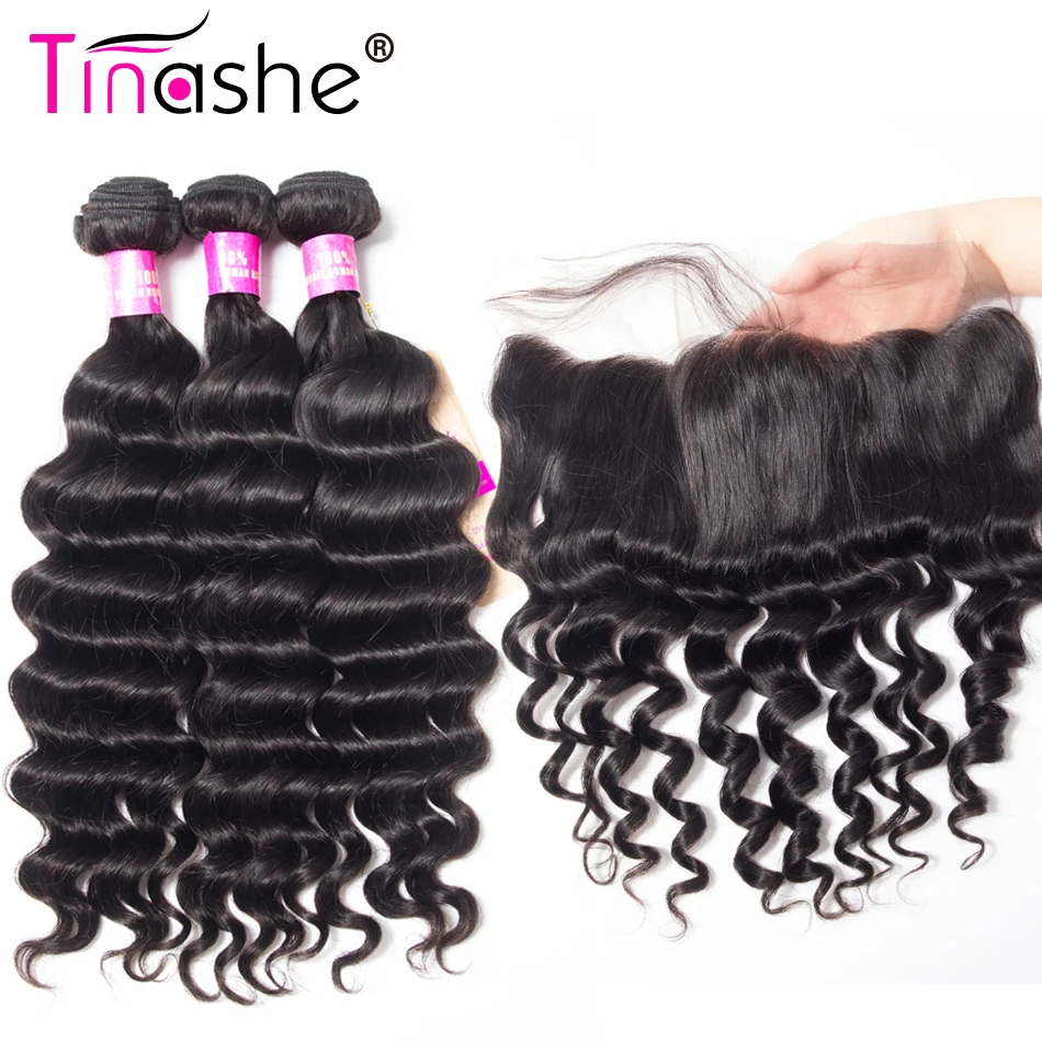 

Tinashe Hair Brazilian Hair Weave Bundles Remy Human Hair 3 Bundles Loose Deep Wave Bundles With Transparent Frontal Closure