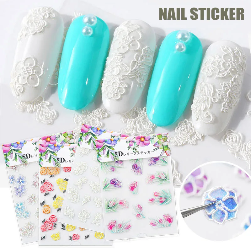 

Best 5D Engraved Nails Sticker Flower Template Decals Tool DIY Manicure Decor Tools QQ99