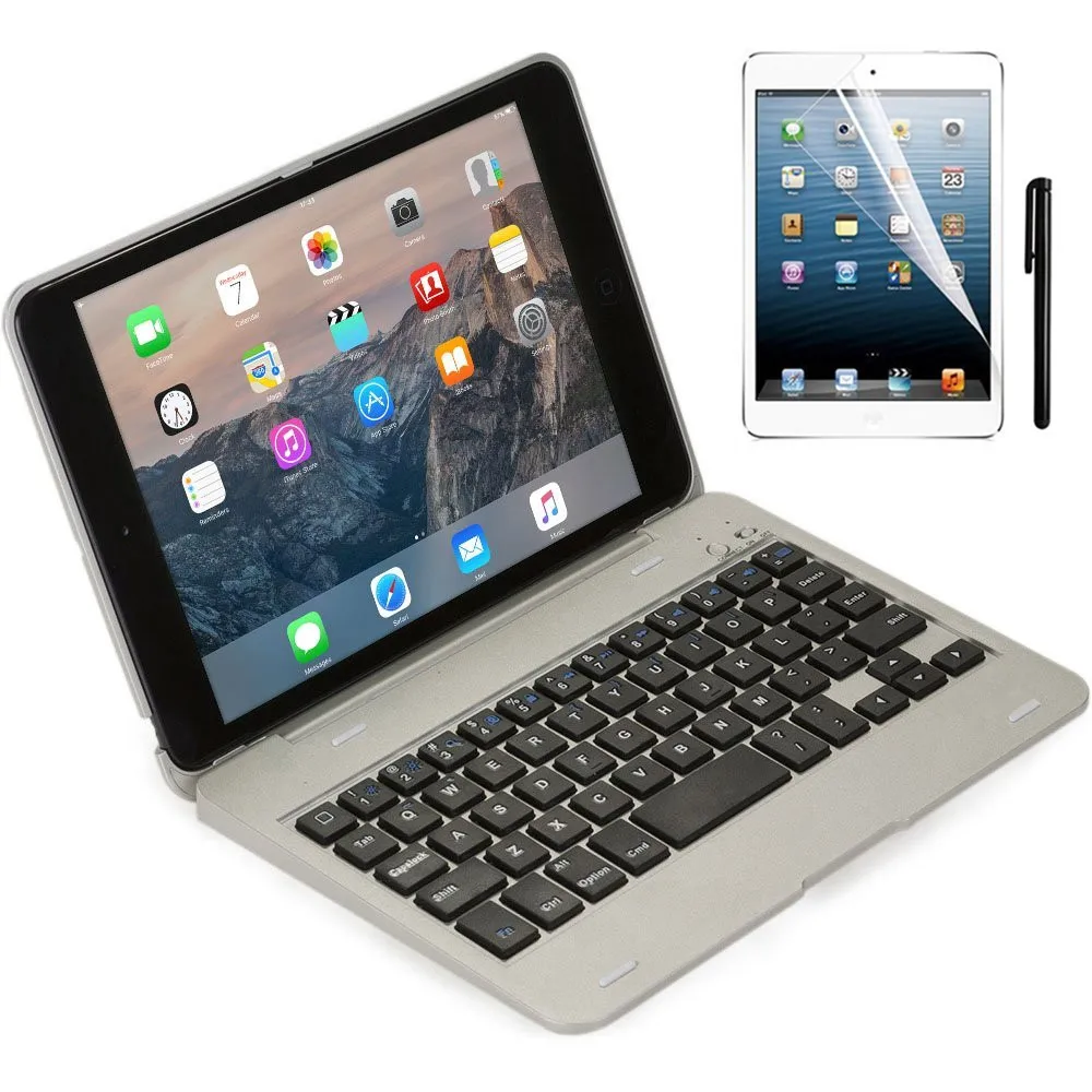 Kemile Беспроводная Bluetooth клавиатура для IPad Mini 4 полный корпус защитный портативный чехол клавиатура для IPad Mini 4 с подставкой смарт - Цвет: Серебристый