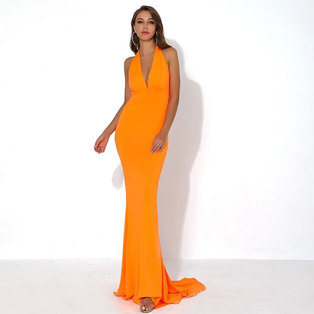 

Top Quality Sexy Halter Dress Elegant Fashion Backless Fashion Women Night CLub Evneing Party Long Dresses