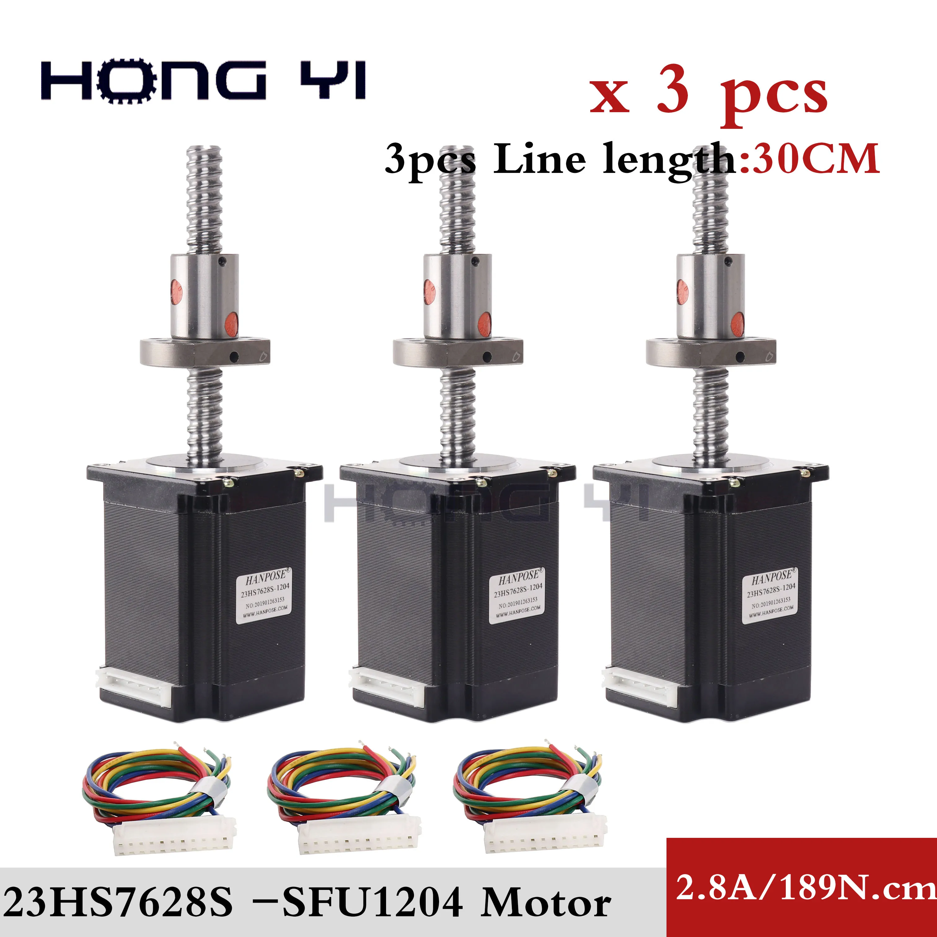 

3 PCS Hybrid Nema 23 Stepper Motor 4-Leads 76mm CNC ,2 phase 23hs7628s-1204 ball screw for 3D Printer cnc