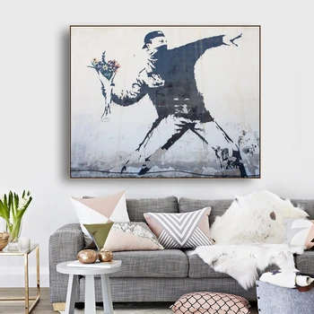 

"Love Is In The Air" Banksy Canvas Art Poster Painting Wall Art Home Decor Picture Nordic Living Room Decoration Home Picture