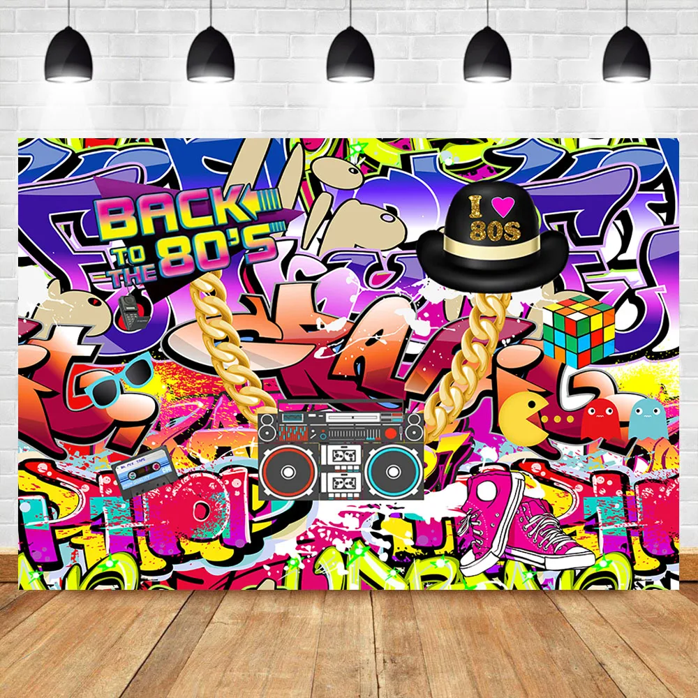 

Neoback Hip Pop 80s Backdrop Graffiti Wall Theme Photo Backdrops Back to The 80s Background for Birthday Party Studio Props