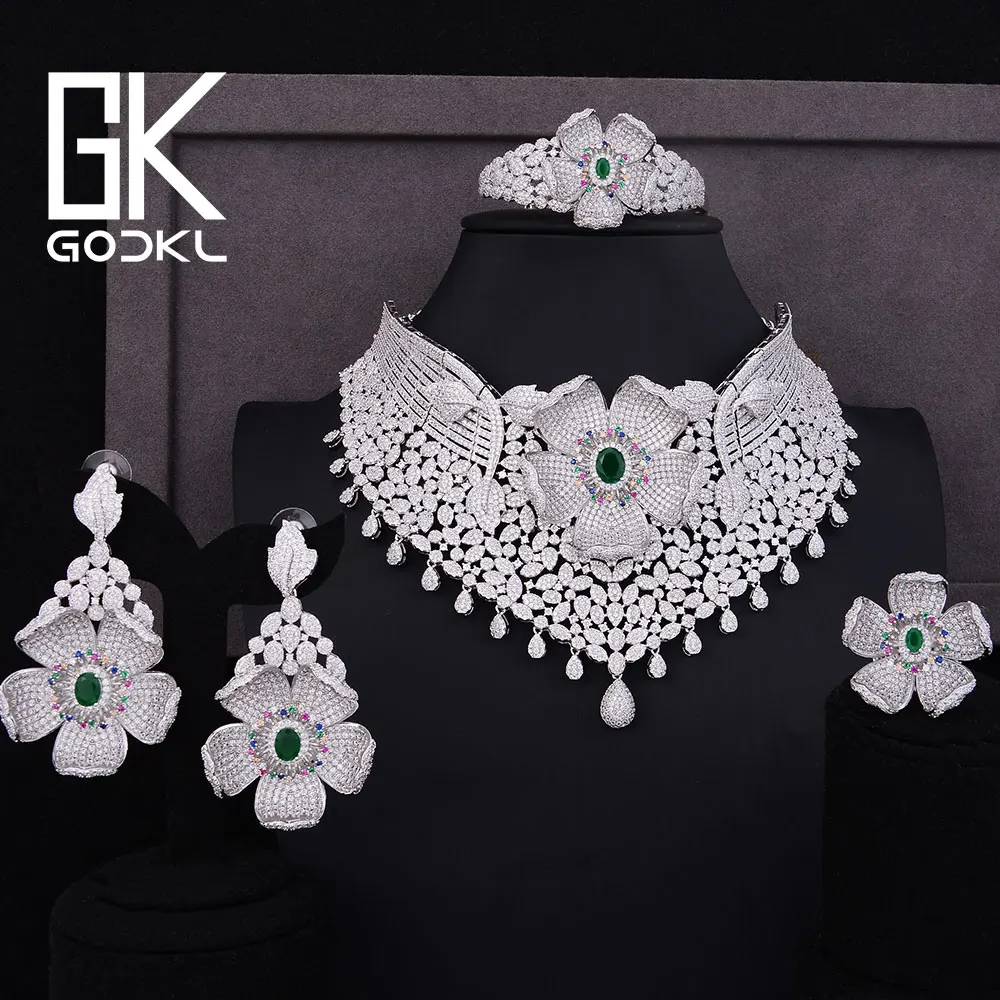 GODKI Luxury Cubic Zircon Nigerian Jewelry sets For Women wedding Indian Necklace Earrings sets Bangle Ring parure bijoux femme