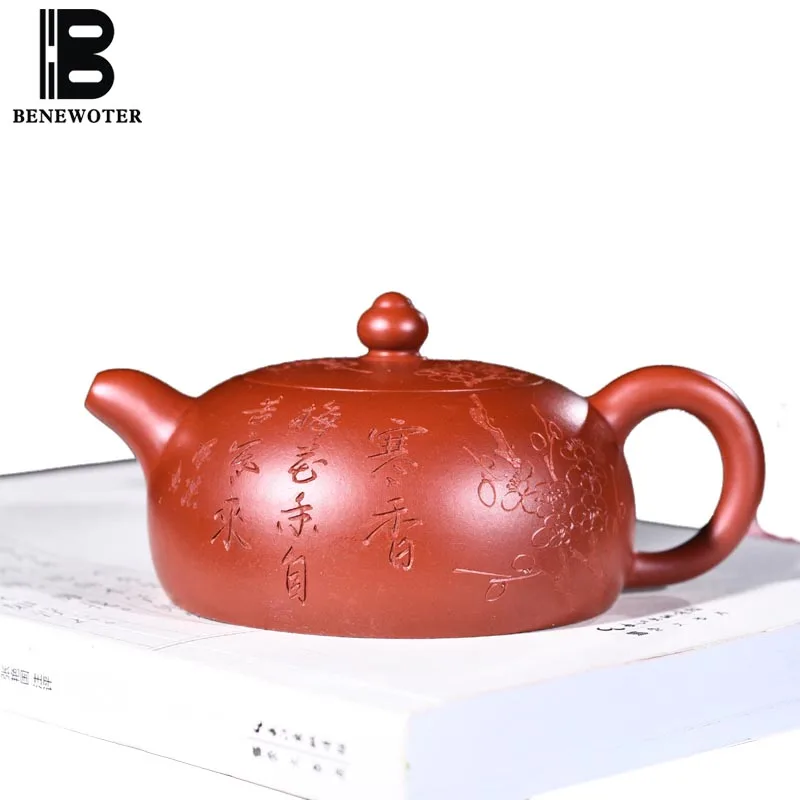

170cc Yixing Purple Clay Teapot Hand Painted Flower Word Pattern Art Zisha Pot Raw Ore Dahongpao Mud Drinkware Oolong Tea Kettle