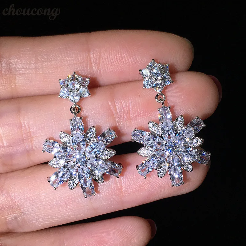 

choucong Sexy snowflake shape Drop earring AAAAA zircon Real 925 Sterling silver Wedding Dangle Earrings for women Party jewelry