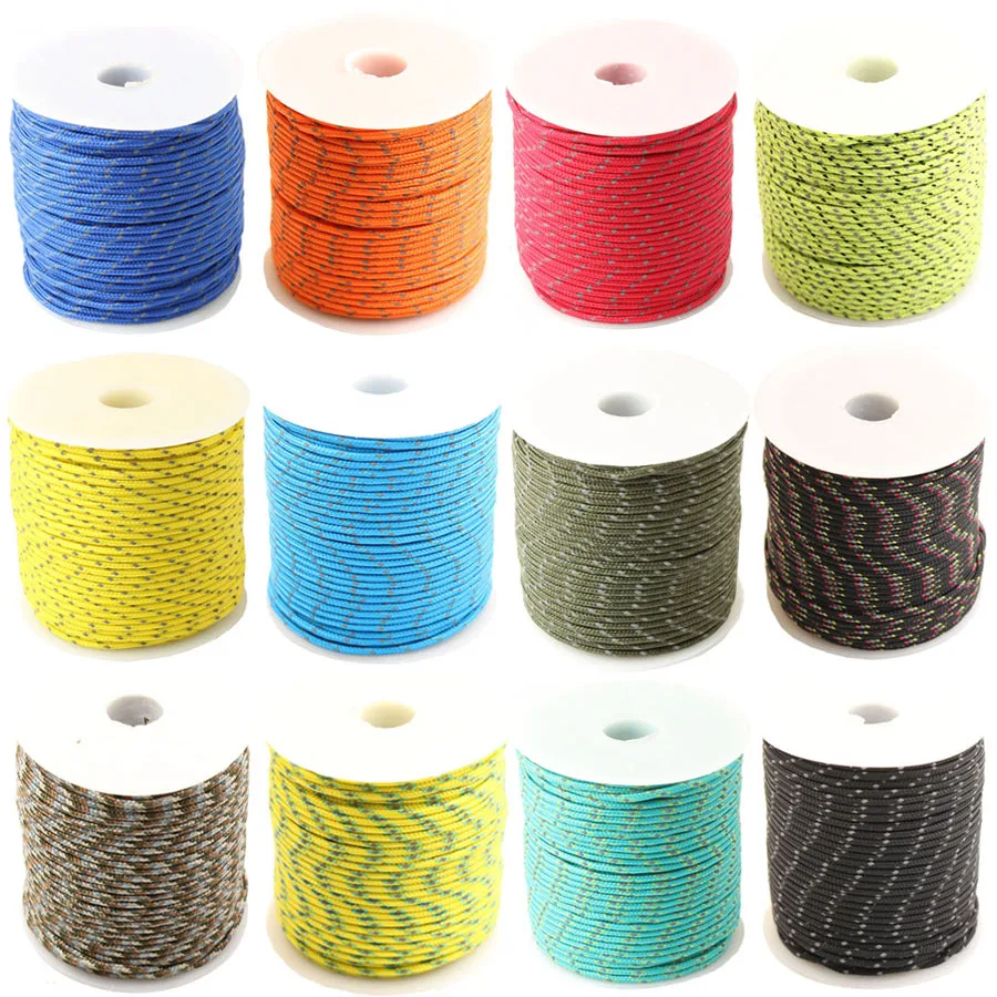 

CAMPINGSKY Reflective Paracord 2mm Paracord 3 Strand Core Outdoor Camping Rope Parachute Cord Lanyard Tent DHL Freeshipping