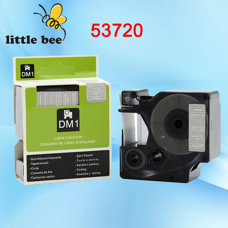

53720 Tape For DYMO Label Printer Maker Machine Tapes 53720 24mm D1 Size Cartridges Cassettes White on Clear Laminated