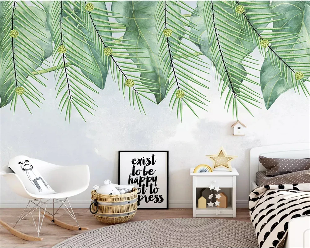 Beibehang Custom Any Size Wall Mural Wallpaper Small Fresh Elk Beibehang Custom Any Size Wall Mural Wallpaper Small Fresh Elk Green Leaves Watercolor Background For Walls In Wallpapers From Home