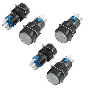 

5 x White Light Round Cap Self-locking 1NO 1NC Push Button Switch 12V
