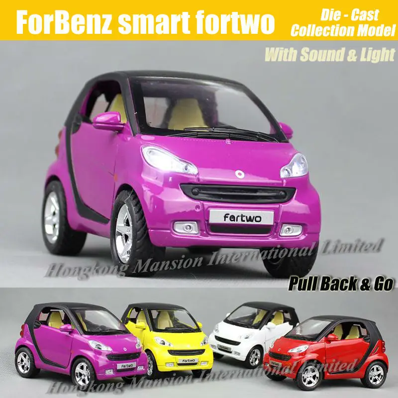 1:32 Масштаб литая под давлением металлическая модель автомобиля для ForBenz smart fortwo Коллекционная модель вытяните назад игрушки автомобиль со звуком и светильник