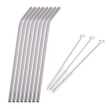 

8Pcs Reusable Metal Stainless Steel Metal Drinking Straw Straws with 3 Cleaner Brush Kit for Home Party Bar Drinking