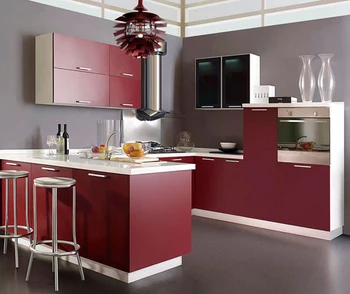 

Wine red lacquer kitchen cabinets