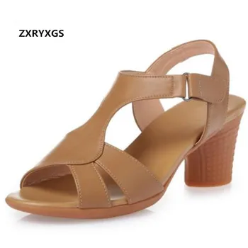 

ZXRYXGS brand women shoes summer sandals 2019 new genuine leather shoes summer women sandals thick heel mom fashion sandals