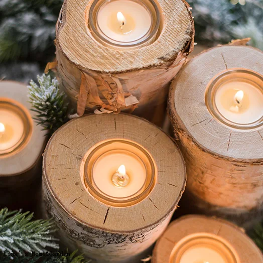 set of 4 pieces birch wood trunk small tea light candle holder (3)