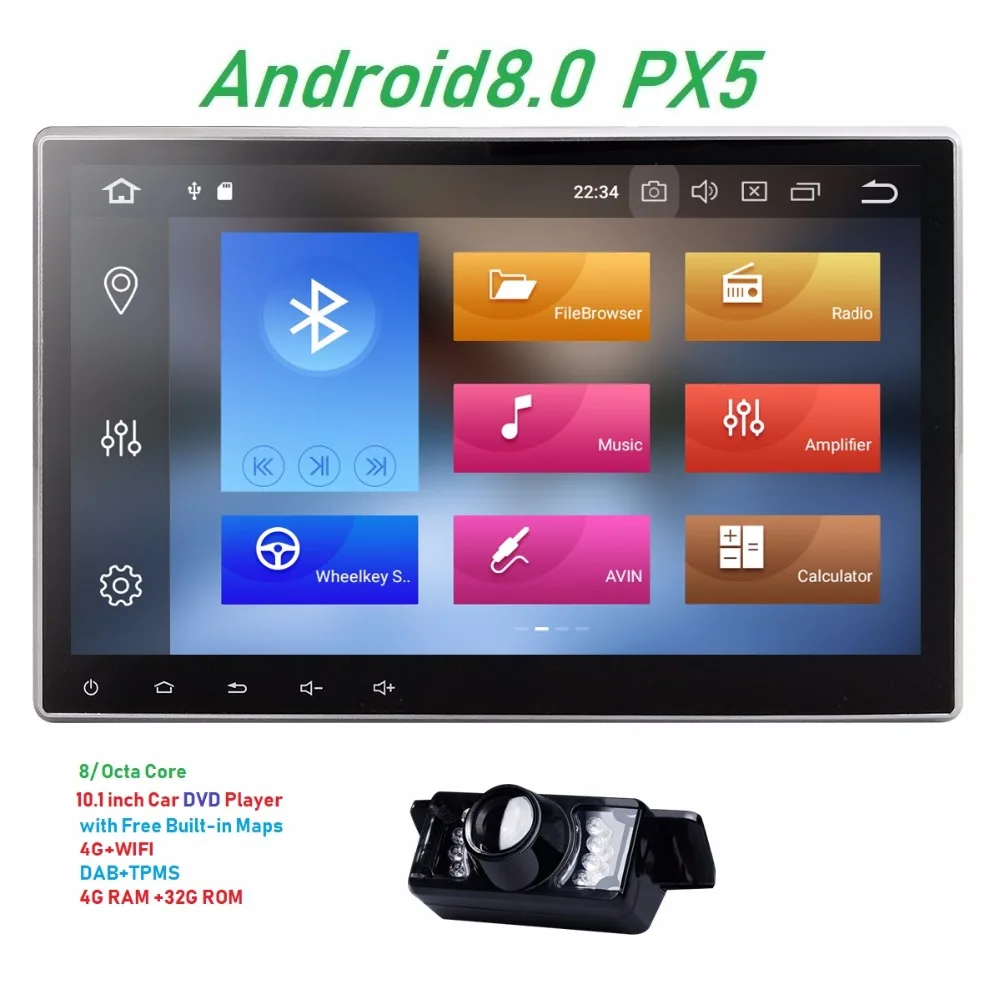

10.1"2Din Android 8.0 Head Unit 4GB+32GB PX5 Universal Car DVD Radio Stereo Tape Recorder GPS Navigation Carplay DAB+TPMS SWC BT