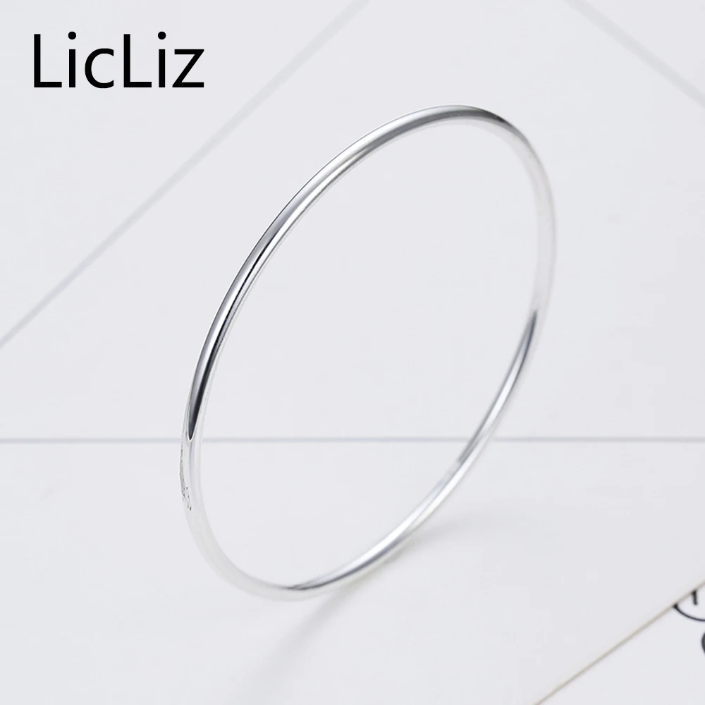 LicLiz, настоящее 925 пробы, серебряный браслет, браслеты для женщин и мужчин, хорошее Серебро S925, ювелирное изделие, серебряные одноцветные простые круглые браслеты LB0080