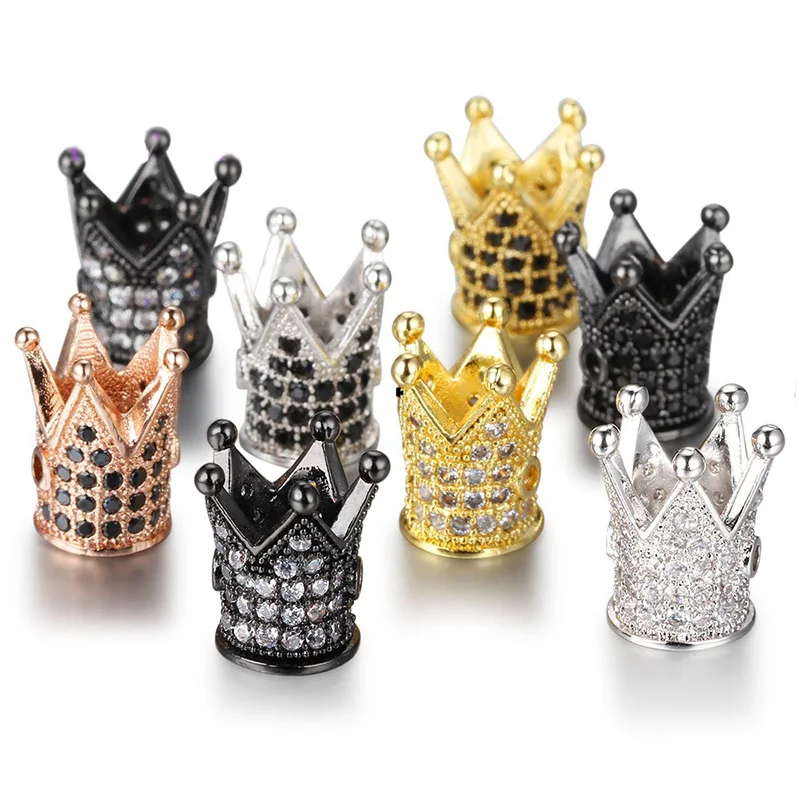 

16 Styles CZ Crown Beads DIY Copper Metal Micro Pave Cubic Zirconia Crown Spacer Beads for Beaded Men Bracelet Dropshipping