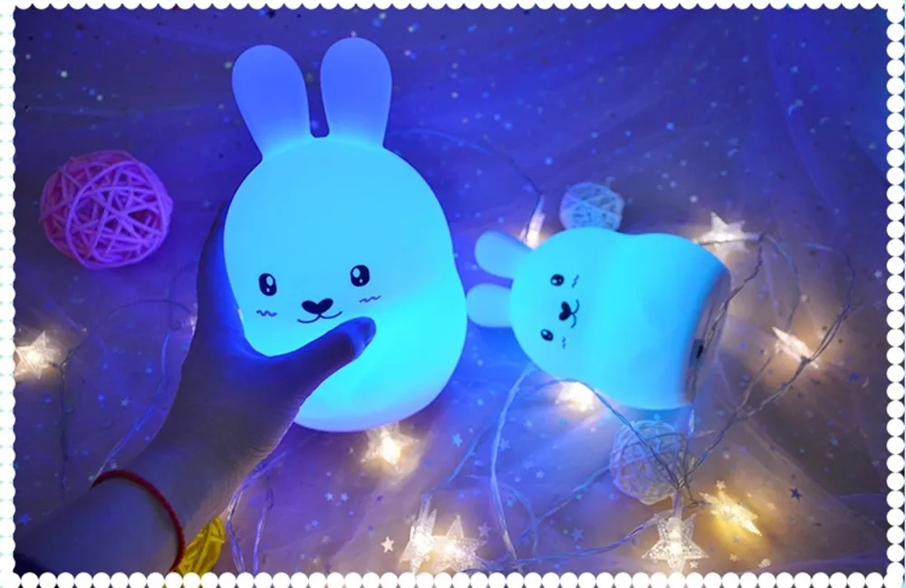 Rabbit LED Night Light Remote Control Timing Touch Sensor 9 Colors USB Charging Silicone Bunny Bedside Lamp for Children Baby (11)_副本