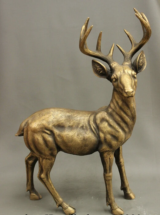 

28" Chinese Bronze Animals JI Xiang Lucky Sika Deer Copper Statue Sculpture